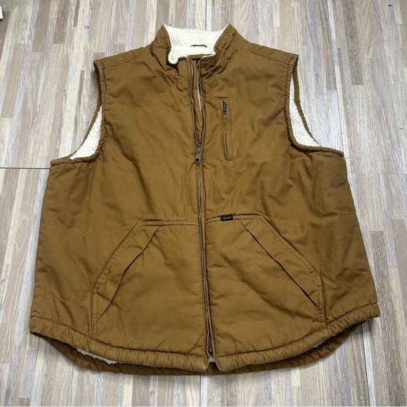 Lee Men’s Brown Sherpa Lined Canvas Vest Sleeveless Jacket XL - Picture 1 of 15